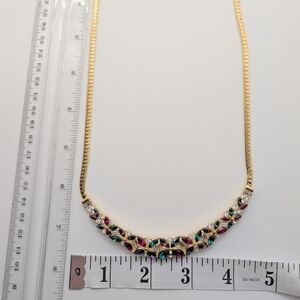 Vintage Oscar De La Renta Gold Plated Multicolor Stone Necklace